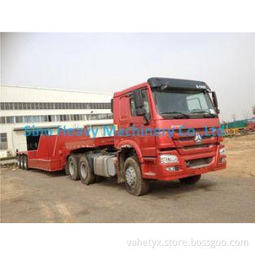 Red HOWO 2 Axles Semi Trailer Trucks , Flat Low Bed Trailer